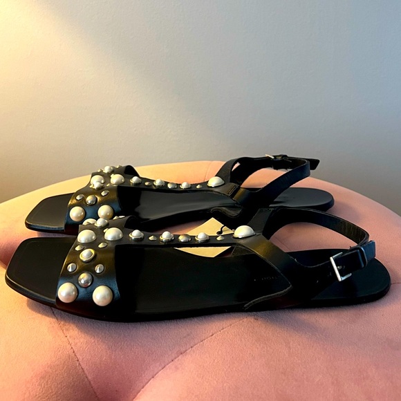 NWT ZARA leather sandal with pearl details. Size 40 (9). - Picture 5 of 9